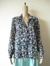 New InStyle London Blue & Cream Womens Blouse Shirt, Size 12 / 14 / 16 Loose Fit
