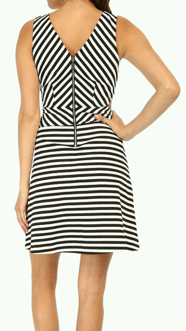 NUOVO! Abito Michael Kors nero bianco stampato a righe taglia 8 14