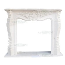 Cornice per Camino in marmo bianco scolpito mod 1 pietra stile barocco classico