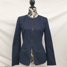Great Plains Collarless Jacket Uk Size 8 Women's 70% Wool Blue Coat Nwt