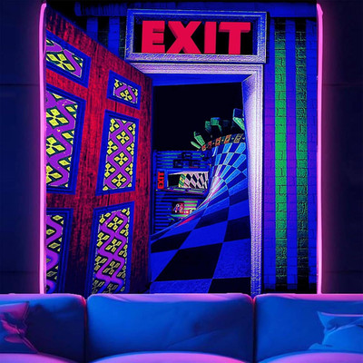 3D Exit Blacklight Tapestry Wall Decor for Men Bedroom, Trippy 3D Illusion Glow