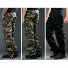 Men Camouflage Cargo Trousers Work Pants Pocket Casual Army Thick Loose Outdoor