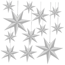 12 Pack 3D Large Paper Star White Hanging Paper Star Lanterns Lampshade for 