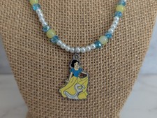 Girls Snow White Pendant On A Faux Pearl Necklace With A Toggle Closure