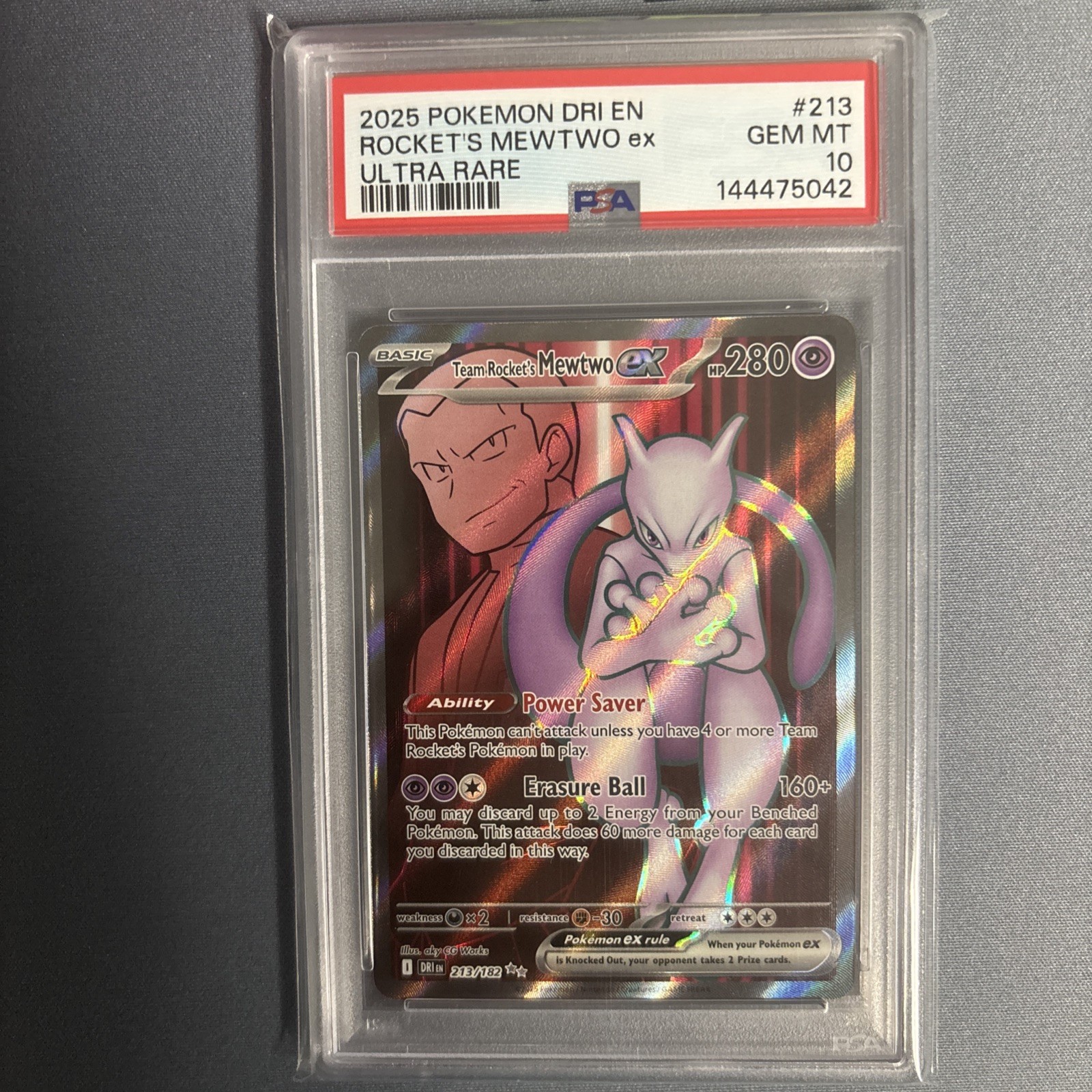 2025 Pokemon Dri En-Destined Rivals Ultra Rare Team Rocket's Mewtwo Ex Psa 10