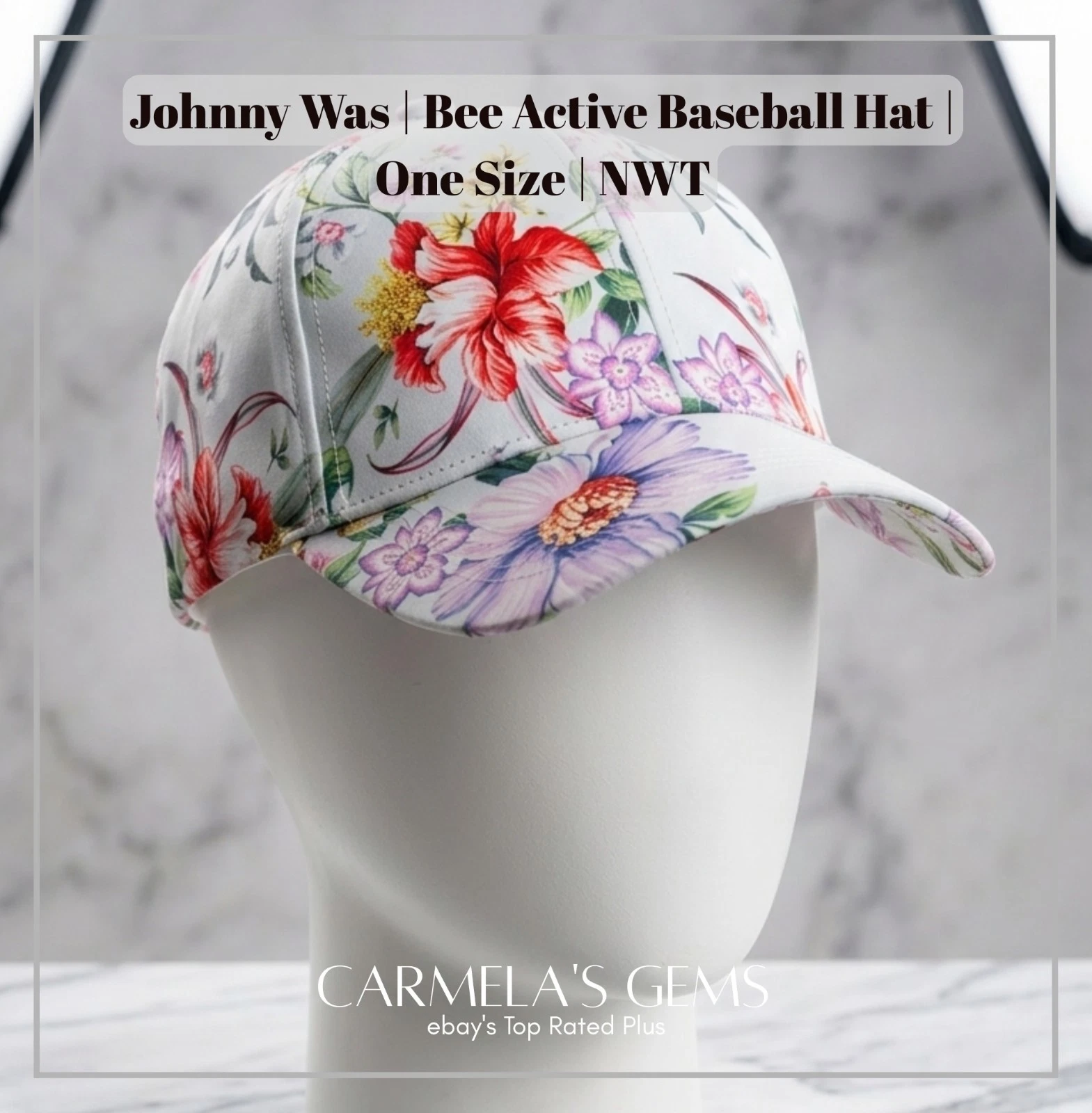 NWT Johnny Was Willah Bee Active Baseball Hat Floral Print White Cap One Size OS