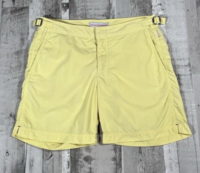 Orlebar braune Badeshorts Herren 30 gelb OB klassische Bulldogge Strand Schnalle Rivera
