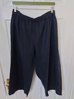 Saks Fifth Avenue schwarze Hose 100 % Leinen weites Bein lockere Passform Größe UK Large 