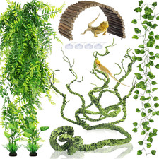 Bearded Dragon Tank Accessories, Terrarium Hanging Plant Vines Artificial Leaves