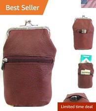 Stylish 100 Pure Leather Cigarette and Coin Pouch - Wine Color, 2 Compartments