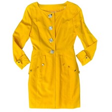 Vintage 90s Yellow Tahari Silver Button Wrap Linen Blend Sheath Blazer Dress 4