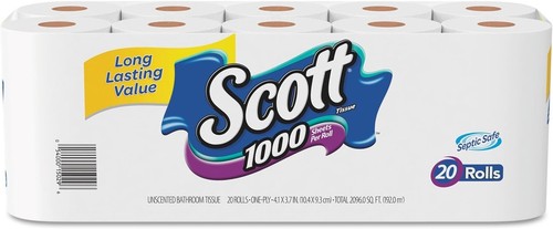 Kimberly-Clark Scott 20032 Toilet Paper 1-Ply – 1000 Sheets, 20 Rolls ...