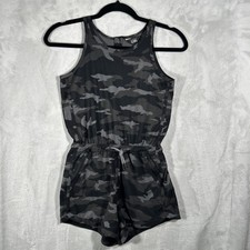 Athleta Girls On The Go Romper Girls M 8-10 Black Grey Camo Sleeveless Pockets