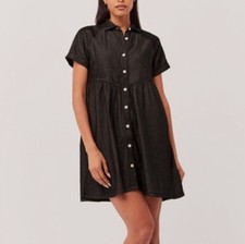 Pact Chambray Mini Shirt Dress Women's XS Western Cowgirl Organic Festival