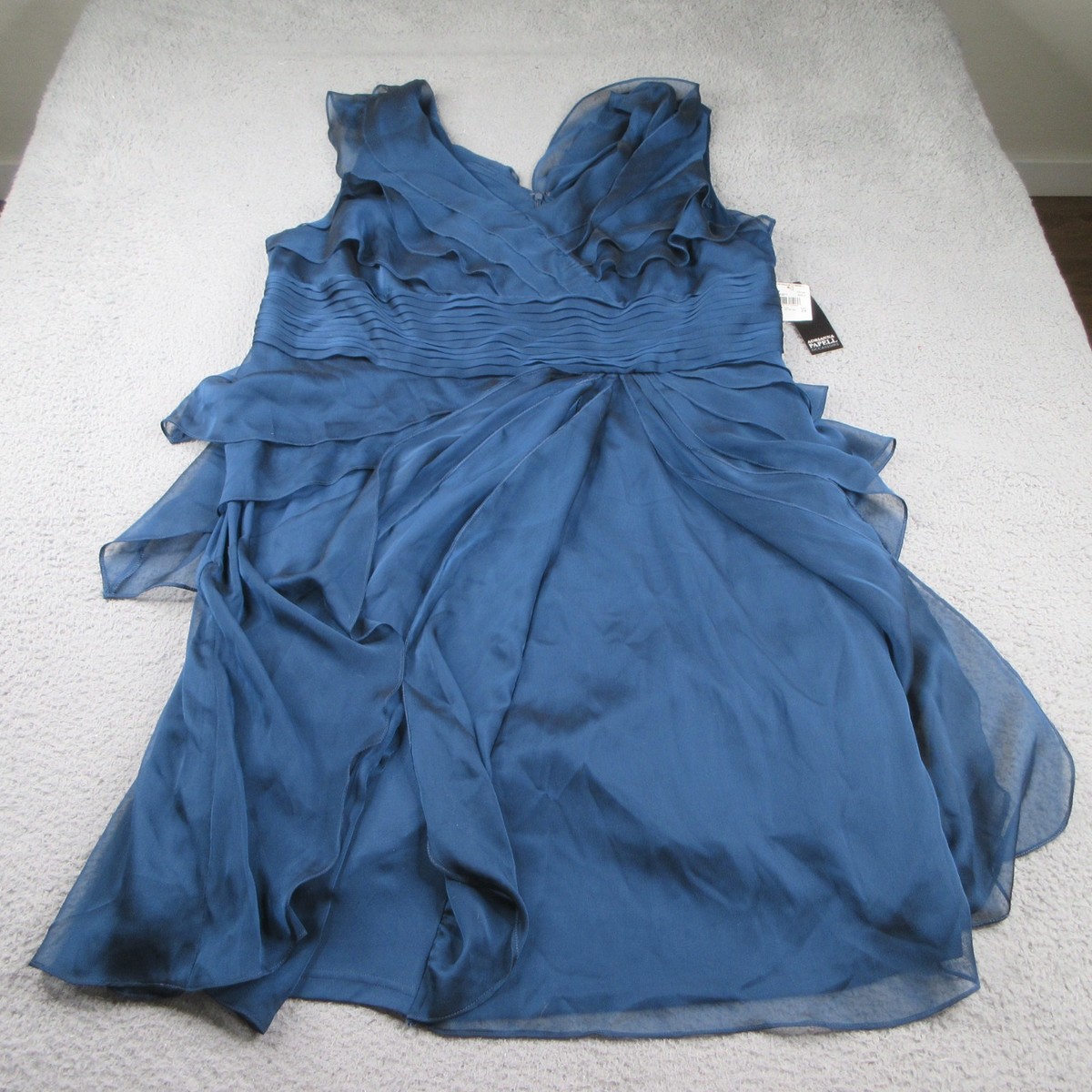 adrianna papell tiered evening dress Adrianna Papell Sleeveless Notch Neck Tiered Mesh Gown main image 1