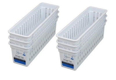 Mainstays Slim Plastic Storage Trays Baskets in White- Set of 6