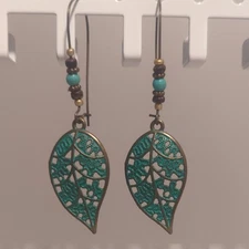 Source Unknown Green and Gold Leaf Earrings