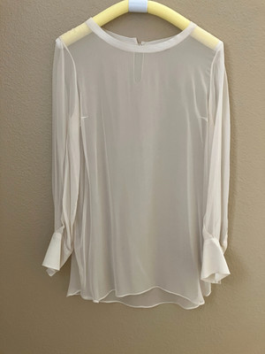BRUNELLO CUCINELLI Silk Blouse Very Sheer Long Sleeve Women's Medium Cream