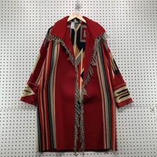 Vintage Chimayo Blanket Coat Women Red 30s Aztec Southwestern Fringe Wool Duster