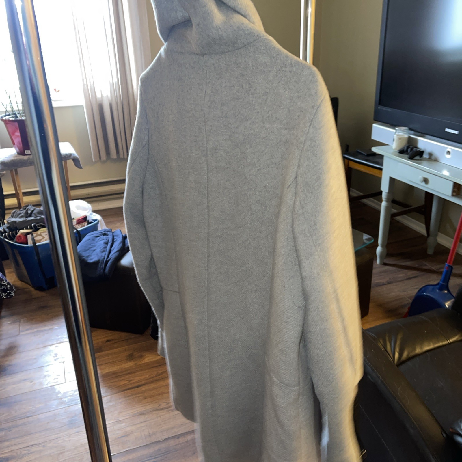 Streetwear Society Shawl Collar Coat Sz L Grey Black Faux Leather Trim image 5