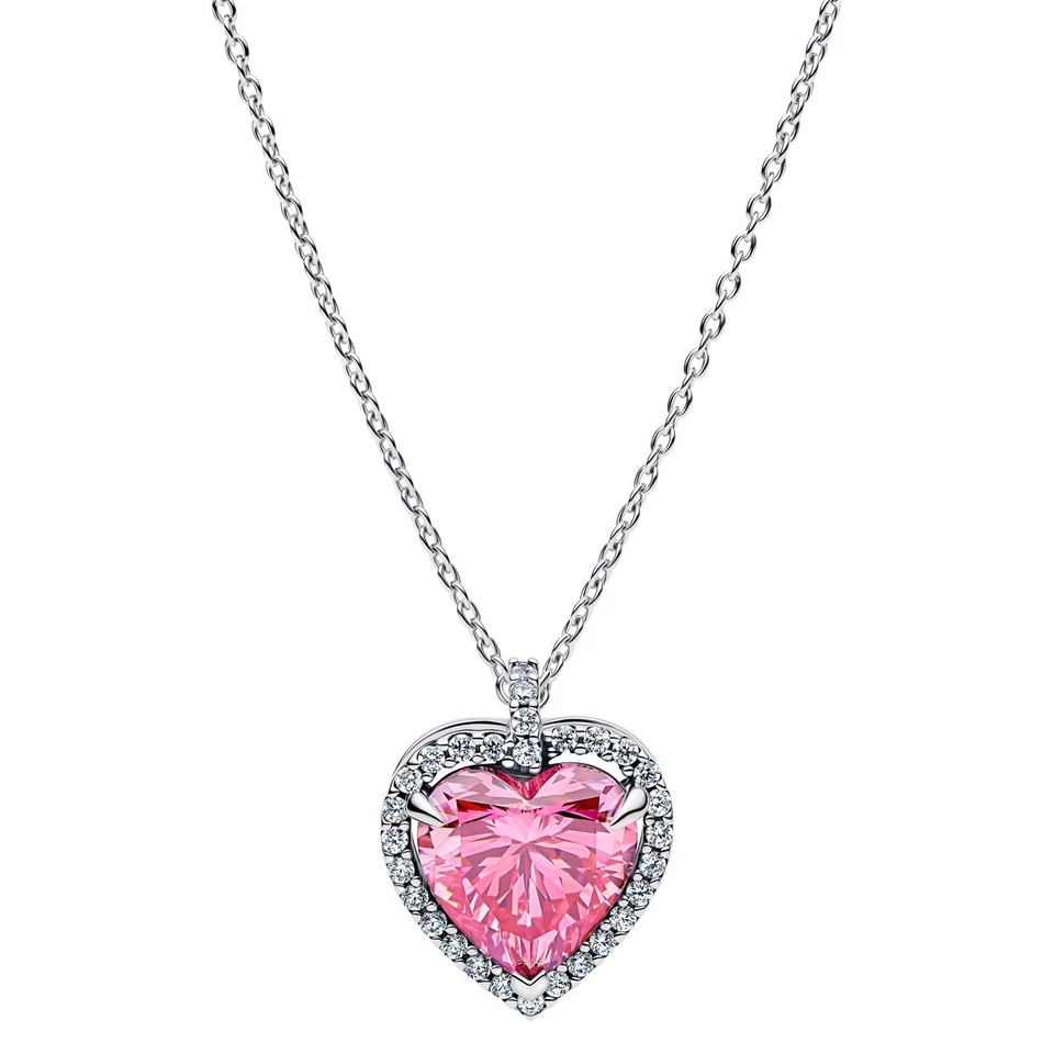 PANDORA Schmuck Damen-Kette Pinkfarbenes Halo Herz Silber 394414C01-45