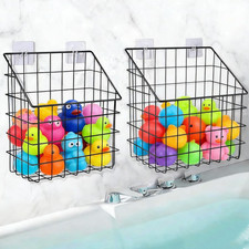 2 Pack Bath Tub Toy Storage Organizer Basket, Rustproof Black Iron Holder with H