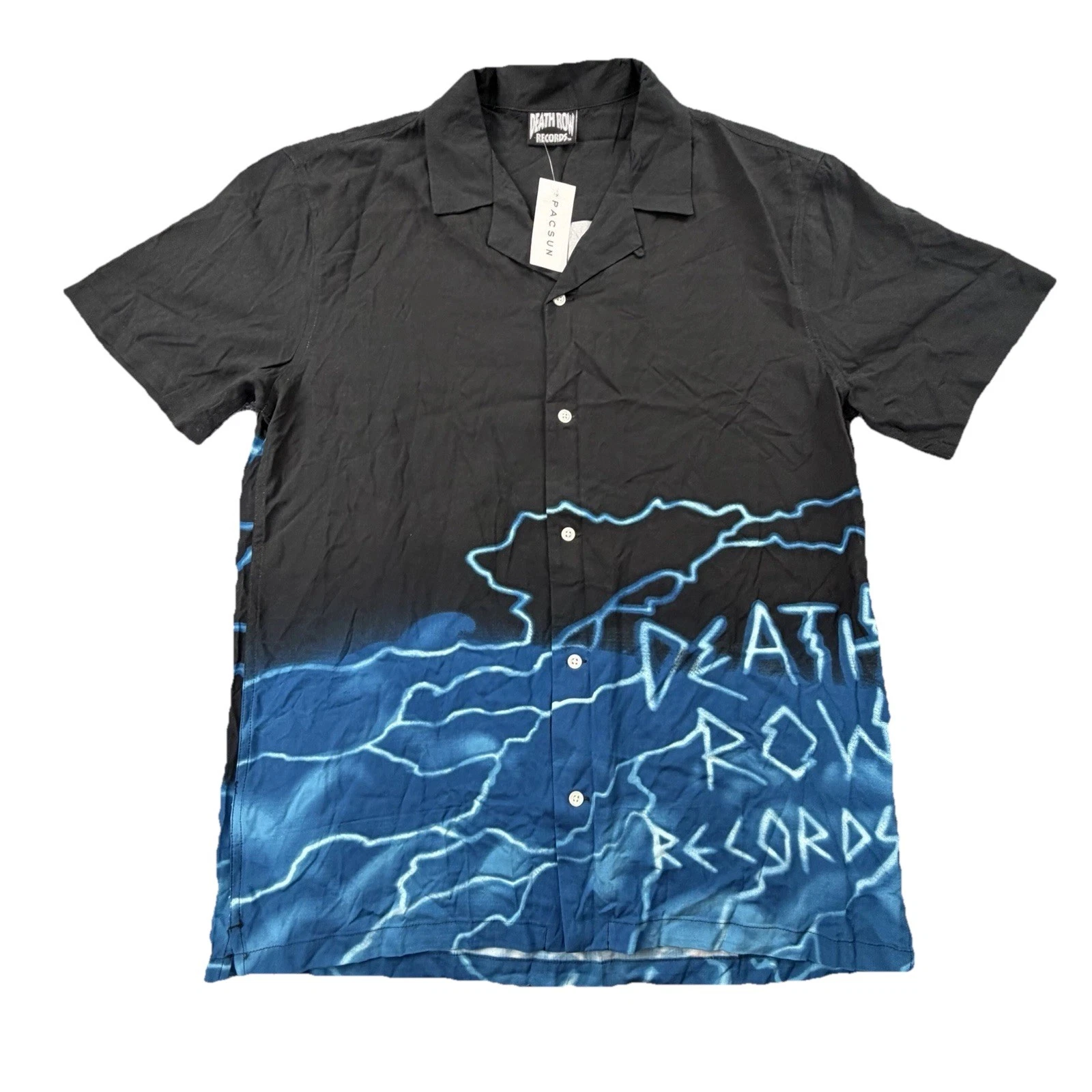 Death Row Records PacSun Camp Collar Shirt Black Blue Men’s Medium NWT