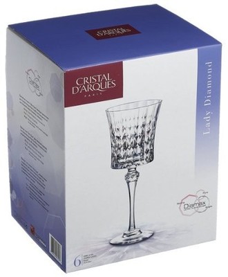 Cristal D'Arques Diamax Lady Diamond Lead Crystal Wine Glasses 6 Count 6.25oz