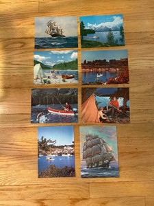 8 Calendar Salesman Samples 1950s Litho Prints of Boats, Ships, Lakes, Camping