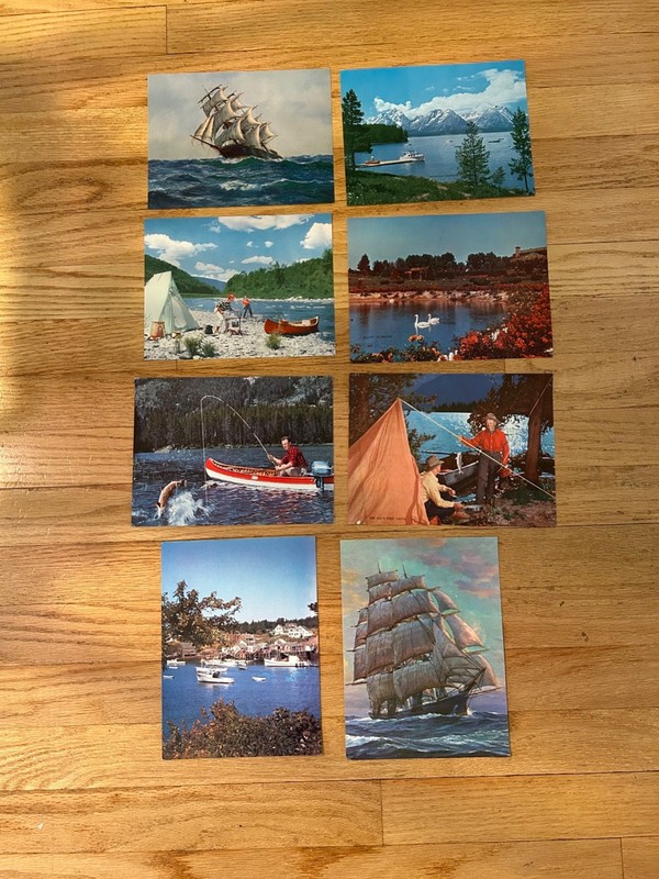 8 Calendar Salesman Samples 1950s Litho Prints of Boats, Ships, Lakes, Camping