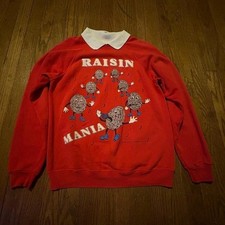 Vintage 1987 California Raisins "Raisin Mania" Collared Sweatshirt Red Hanes
