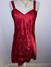 Erika Taylor Red Satin Nightie M Hearts Modest Nightgown Chemise Knee Length