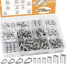 256PCS Cable Crimps Kit with Aluminum Sleeves Stainless Steel Wire Thimbles