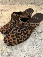 Harold Women’s Leopard Leather Slide Clog Mules  Size 6M