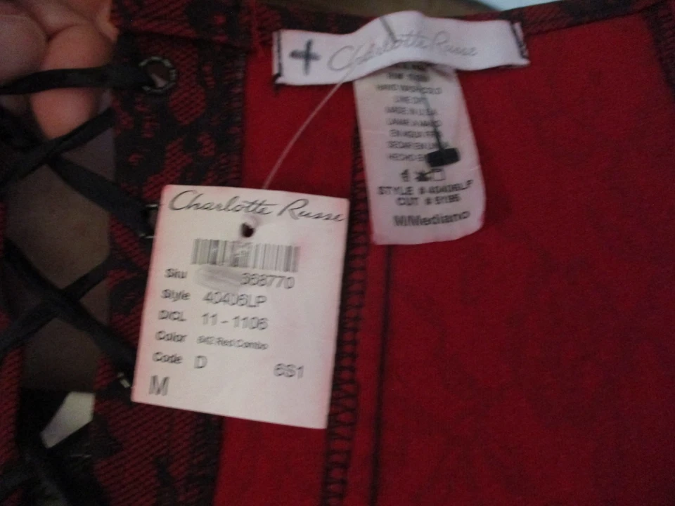 Новый винтажный корсет Y2K Топ M Красный Черный Charlotte Russe Overbust на косточках На шнуровке - Изображение 2 из 4