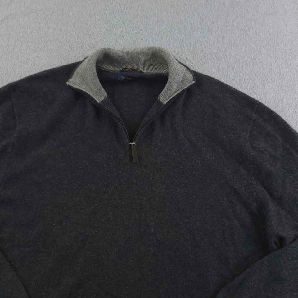 Club Room Sweater Mens Large Gray Cashmere Estate Half Zip Pullover Collar Soft - Image 3 of 4