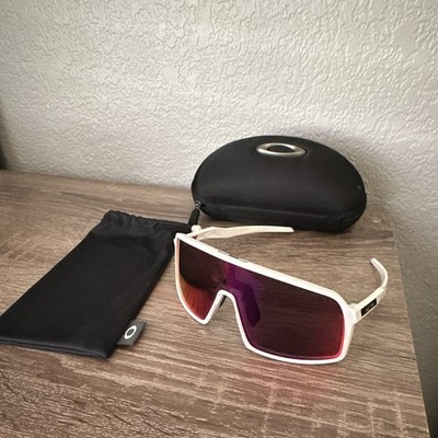 Oakley Sutro Cycling Shield Sunglasses White Frame Purple Mirrored Lens Case