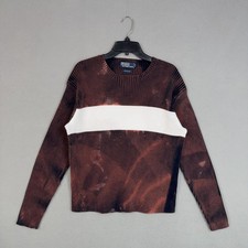 Polo Ralph Lauren Sweater Mens Large Brown Bleach Stripe Crewneck 90s Jumper