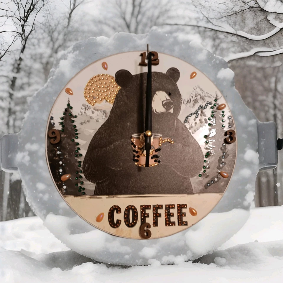 Reloj de Pared 8 Pulgadas Batería Diseño Oso y Café con Arte Diamante Foto 4 de 4