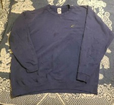Vintage 90s Nike Swoosh Logo Crew Neck Blue Sweatshirt Made in USA White Tag L
