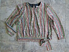 Vintage Another Thyme Shirt Large Sequin Mirror Colorful Party Club Disco Knot