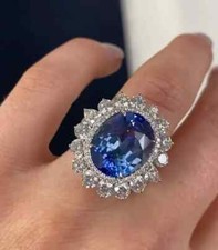 6.00 Ct Natural Sapphire Diamond Engagement Wedding Ring 14K White Gold Size 6