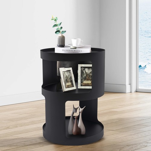 2-Tier Round End Bed Side Table Coffee Sofa Table Nightstand Living Room Black