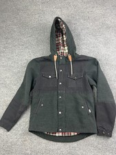 Polar Stuff Wool Jacket Women's Medium Black Zip Button Hooded Flannel Lined