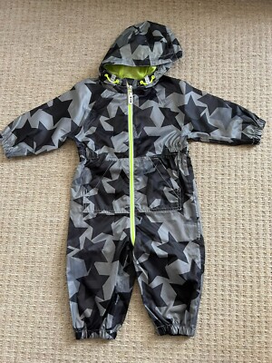 Next Pfützenanzug Rain Splash grau schwarz Sterne Reißverschluss 12-18 1-1,5 Jahre 849 886