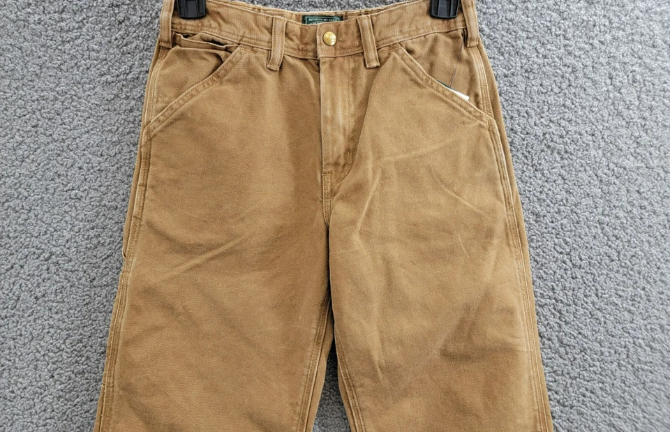 Pantalones de carpintero de lona Ralph Lauren para niños grandes 12 beige liso cierre a presión Foto 3 de 4