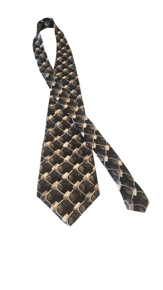 Prendas para el cuello Oleg Cassini corbata para hombre seda negro blanco abstracto geométrico hechas en EE. UU. Foto 3 de 4