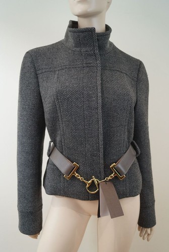 Chaqueta GUCCI Gris y Beige Diente de Perro Mezcla de Lana Cinturón Ajustada Forrada 46 UK14 NUEVA CON ETIQUETAS - Imagen 3 de 12