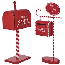 Christmas Wood & Metal Santa Letter Mail Post Box Decorative Red Party Ornament