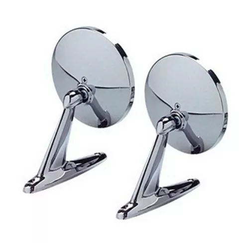 UNIVERSAL CHROME ROUND MIRRORS CLASSIC VINTAGE MUSCLECAR HOTROD PAIR LH & RH